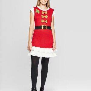 33 Degrees Christmas Sweater Dress Women's Santa XL Holiday Short Sleeve W/ Bell